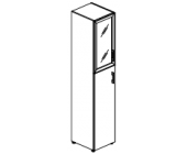 Шкаф высокий узкий L/R (1 средний фасад ЛДСП + 1 низкий фасад стекло лакобель белое или черное в раме) LT.SU-1.7 R L/R white/black
