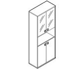 Шкаф высокий широкий (2 низкие двери ЛДСП, 2 низкие двери стекло) Л.СТ-1.4