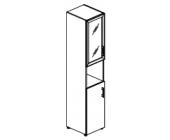 Шкаф высокий узкий L/R (1 низкий фасад ЛДСП + 1 низкий фасад стекло лакобель белое или черное в раме) LT.SU-1.4 R L/R white/black